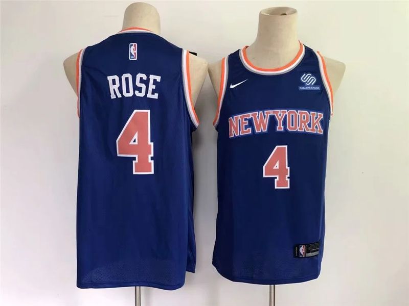 Men New York Knicks #4 Rose Blue Game Nike 2021 NBA Jersey